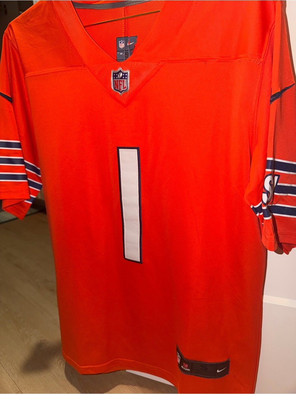 NFL Chicago Bears Justin Fields Orange Football Jersey with White Number 1